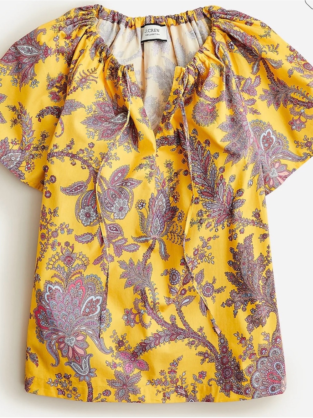 JCrew Collection tie-neck cotton poplin top in Ratti® golden paisley